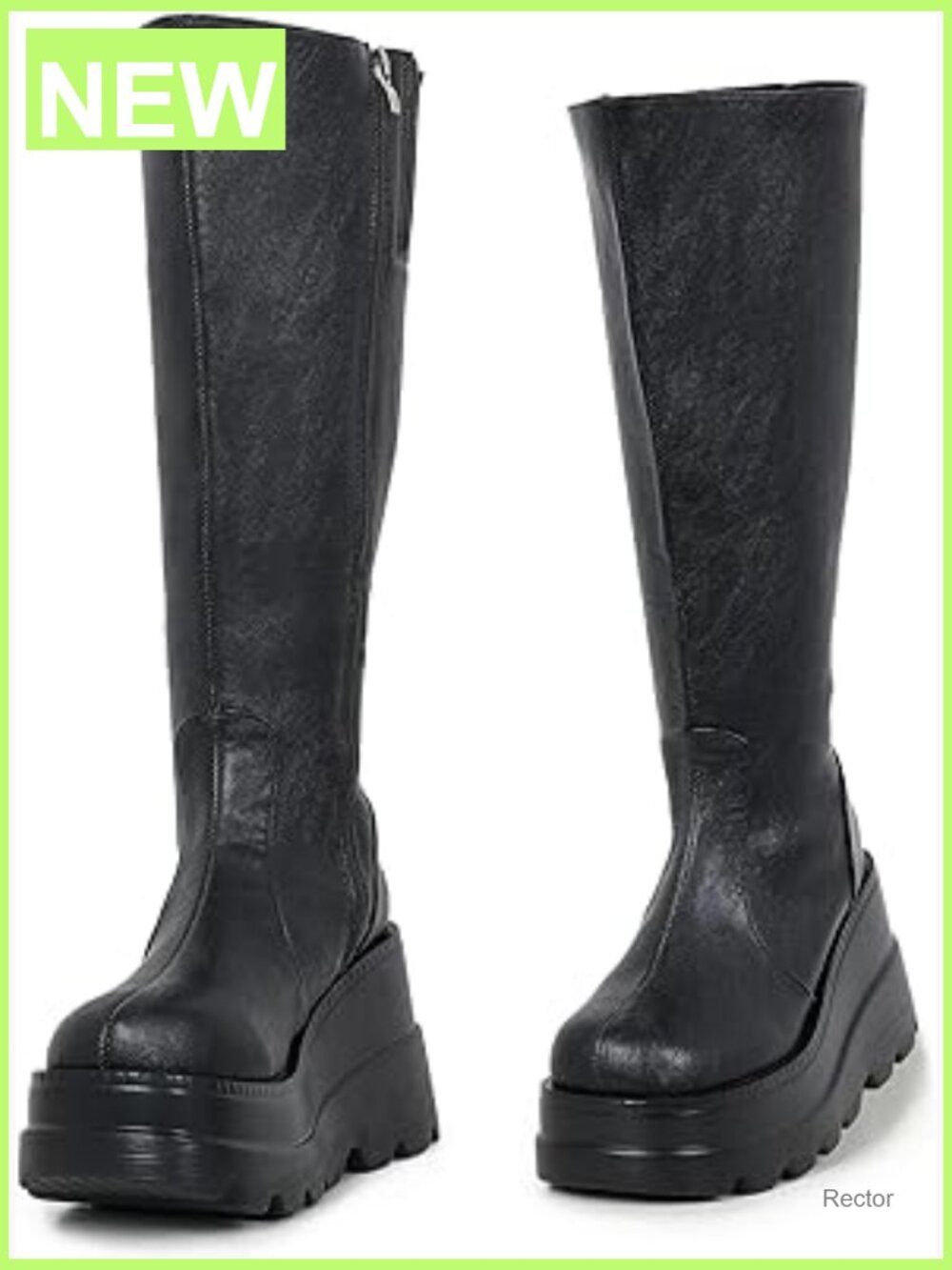 High Platform Knee High Chunky Heel Combat Boots with Buckles Zip Up